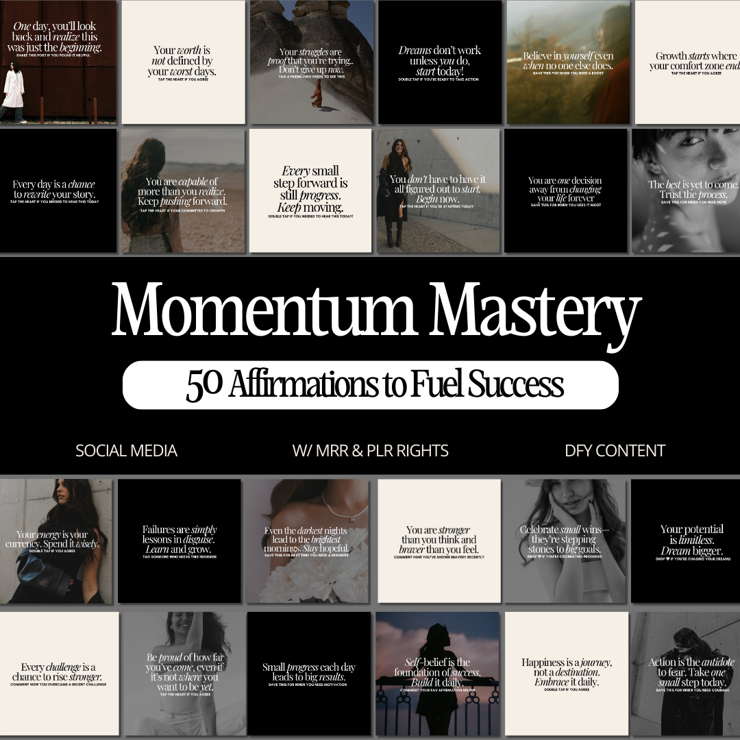 Momentum Mastery 50 Affirmations To Fuel Your Sucess | MRR/PLR & FREE Gifts