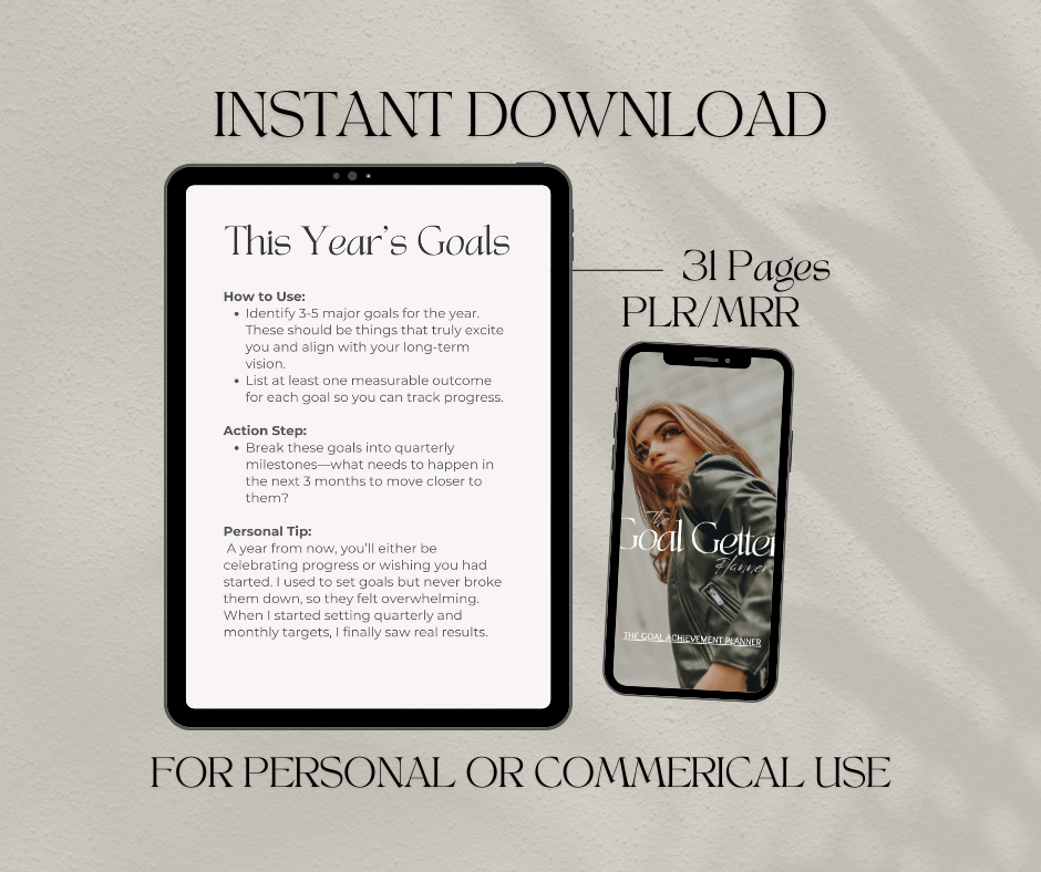 Goal Getter Planner | The Goal Achievement Planner | PLR/MRR